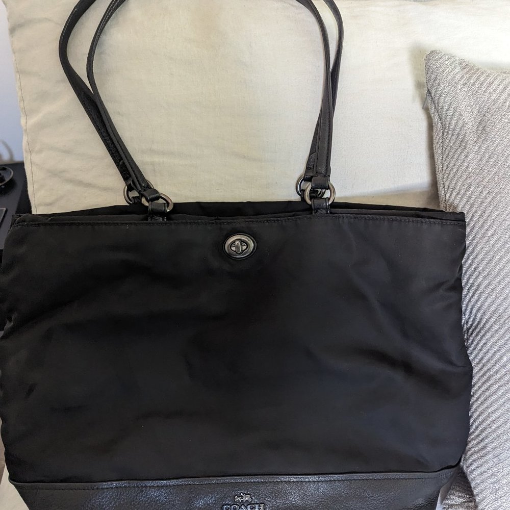 Coach Nylon Tote with Leather Handles and Base